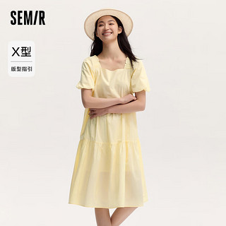 森马（Semir）连衣裙女温柔系木耳边方领2024夏季泡泡袖娃娃裙甜美可爱 淡黄31402 155/80A/S