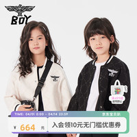 BOY JUNIOR24春夏棒球服拼接衣袖老花设计感潮流休闲外套男女童 米白色 120