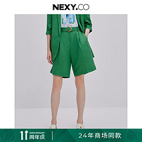 奈蔻2024年夏季气质经典通勤绿色清爽女士直筒减龄短裤 中叶绿色 S