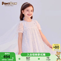 PawinPaw卡通小熊童装24年夏女童网纱绣花连衣裙 Blue蓝色/50 150