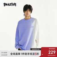 BEASTERBEASTER鬼脸印花渐变长袖T恤夏季纯棉美式休闲圆领上衣 白拼紫 S
