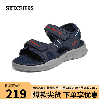 SKECHERS 斯凯奇 男鞋户外沙滩鞋透气软底魔术贴凉鞋237286 海军蓝色/灰色/NVGY 43