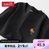Baleno/班尼路 华夫格 男士T恤 2XL【立体裁剪 舒适有型】 【华夫格】-黑#MB椰树橘X