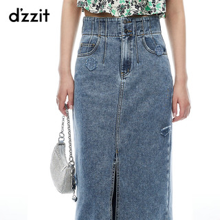 DZZIT地素半身裙2024夏季新休闲水洗工艺牛仔裙子女 蓝色 S