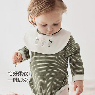 babylove婴儿包屁衣春秋洋气男女宝宝衣服三角哈衣爬服春装带围嘴 郁金棕（带围嘴） 59cm