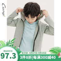 纯一良品(CUNYI)童装男童外套2024春季中大童插肩袖运动连帽上衣 灰色 110cm