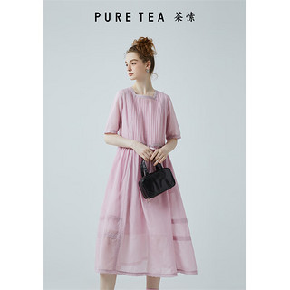 茶·愫（PURE TEA）puretea茶愫方领桑蚕丝连衣裙女风琴褶皱公主裙2024夏茶歇裙 烟粉色  S