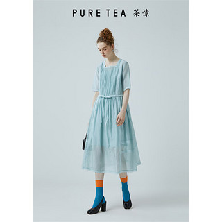 茶·愫（PURE TEA）puretea茶愫方领桑蚕丝连衣裙女风琴褶皱公主裙2024夏茶歇裙 烟粉色  S