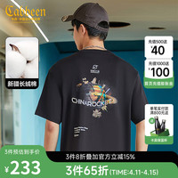 卡宾(CABBEEN)【纯棉】星球印花短袖T恤男2024夏季潮牌宽松新疆棉黑色 煤黑色01 50