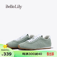 Bella Lily2024春季低帮轻便阿甘鞋女牛皮系带平底鞋经典板鞋 绿色 35