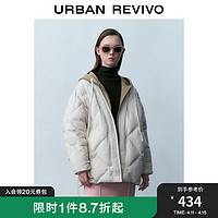 URBAN REVIVO UR2023秋冬新款女装时尚休闲菱格连帽抽绳假两件羽绒服UWU130009 象牙白 M