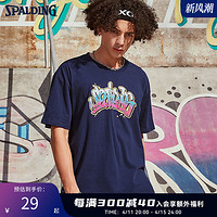 SPALDING 斯伯丁 男字母彩色印花纯棉简约潮流时尚宽松短袖T恤LAW01TS012