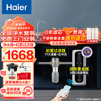 Haier 海尔 新款净水器家用直饮机厨下式全屋母婴净饮加热一体RO反渗透过滤器纯水机两件套