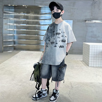霖棉乐童装男童短袖T恤男孩夏装款儿童半袖棉质帅气舒适上衣中大童衣服 白色 170 身高160cm-170cm