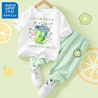 JEANSWEST CLUB女童夏季套装短袖裤子两件套时髦洋气童装潮儿童衣服女孩夏季 柠檬兔白+lemK豆沙绿 130