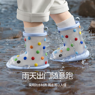SEVEN ONLY OLINE彩虹豆透明儿童雨鞋女童可爱防水胶鞋卡通鲨鱼宝宝雨靴女 小钙蓝 140 内长14cm 脚长13/约1-2岁穿