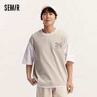 森马（Semir）短袖T恤男2024夏假两件上衣oversize运动球服 咖白色调00351 165/84A/S