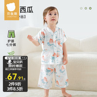 贝肽斯女童睡衣夏季薄款儿童家居服套装2024男孩宝宝短袖冰丝 夏日西瓜 120cm