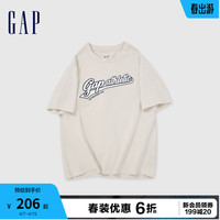 Gap男女装2024春季纯棉重磅字母logo圆领短袖T恤上衣885839 米白色 185/108A(XXXL) 亚洲尺码
