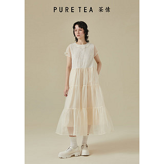 茶·愫【井隅系列】puretea茶愫轻纱提花连衣裙女撞料柯根纱2024夏 浅绿 L