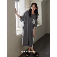 曼系夏季薄款睡裙女短袖灰色睡衣家居服莫代尔宽松休闲圆领套头连衣裙 S44140 睡裙 L码