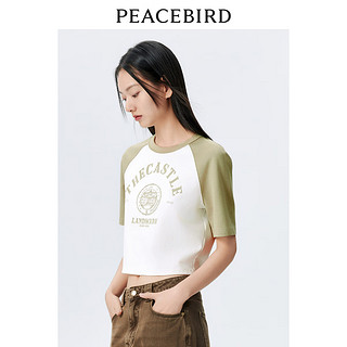 PEACEBIRD 太平鸟 短袖T恤衫女 灰绿美式复古上衣 M