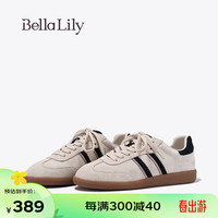 Bella Lily2024春季平底百搭德训鞋女系带时尚板鞋流行休闲鞋 杏色 35