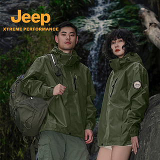Jeep 吉普 户外官方防水三合一冲锋衣情侣外套新款防风可拆卸登山服