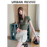UR2024夏季女装复古撞色印花短款修身圆领T恤衫UWV440086 海松绿 L