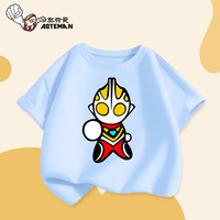 奥特曼衣服男童圆领T恤短袖纯棉2024夏季儿童卡通衣服女童时尚宽松 蓝色-4盖亚 150码身高140-150CM