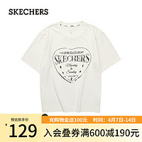 斯凯奇（Skechers）雅钻系列女子针织短袖T恤衫L124W051 奶油米白/00NA M