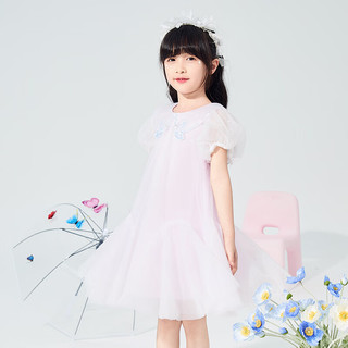歌瑞家（greatfamily）儿童连衣裙女童装2024夏季小童中大童复古短袖裙子乐友 紫色 90【2-3岁】