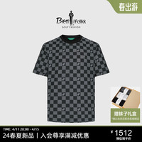 比音勒芬(Biemlfdlkk)【抗UV防晒】2024夏季运动休闲棋盘格速干透气圆领短袖T恤男 07黑色 XXL