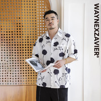 韦恩泽维尔 WAYNEXZAVIER大码印花衬衫男短袖宽松夏季加肥加大半袖泡泡纱薄衬衣8668 白色 2XL（160-210斤）