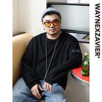 韦恩泽维尔 WAYNEXZAVIER大码圆领卫衣加肥加大男春季简约休闲宽松刺绣上衣7827 黑色 L(150-170斤)
