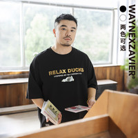 韦恩泽维尔 WAYNEXZAVIER大码男装加肥加大亮片印花美式复古t恤男短袖痞帅8679 白色 2XL（160斤-210斤）