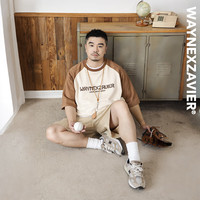 韦恩泽维尔 WAYNEXZAVIER大码麂皮短袖T恤男宽松夏季潮加肥加大日系插肩袖8778 杏色 2XL(160-210斤)