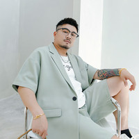 韦恩泽维尔 WAYNEXZAVIER潮牌大码男装加肥加大春季韩版痞帅休闲西装外套男7692 浅绿西装 L（140-160斤）