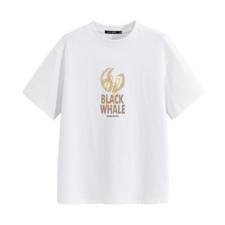 黑鲸男士圆领短袖T恤夏季复古设计潮流质感短t一款多色 白色03 170/88A