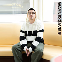 韦恩泽维尔 WAYNEXZAVIER大码毛衣男宽松慵懒风秋冬季休闲条纹连帽针织衫8519 黑白条 2XL(160-210斤)