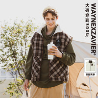 韦恩泽维尔 WAYNEXZAVIER大码双面穿颗粒绒马甲男加肥加大秋季宽松格纹外套7989 咖格 L