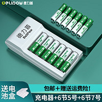 Delipow 德力普 6槽充电器+6节5号电池+6节7号电池