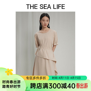 THE SEA LIFE欧海一生 优雅24夏连衣裙不规则设计圆领别致抽绳UD11106 茶色 S