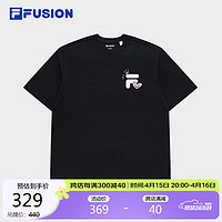 FILA 斐乐 FUSION斐乐潮牌运动短袖2024夏季爱心情侣款宽松T恤上衣男女同款