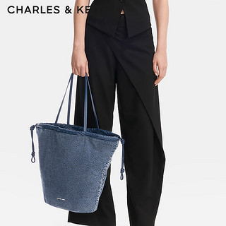 CHARLES&KEITH24夏双面柔软大容量抽绳水桶包女CK2-30151388 Denim Blue深牛仔蓝色 XL