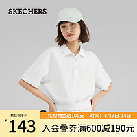 SKECHERS 斯凯奇 凉感翻领短袖女抗菌白色时尚上衣针织polo衫L223W089 亮白色/0019 L