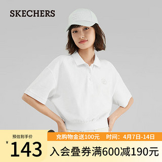 SKECHERS 斯凯奇 凉感翻领短袖女抗菌白色时尚上衣针织polo衫L223W089 亮白色/0019 L