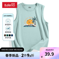 班尼路纯棉背心男2024夏季休闲透气ins风时尚百搭户外运动日系无袖体恤 【纯棉】-浅蓝#MB海滩故事 2XL【不易缩水 不易褪色】