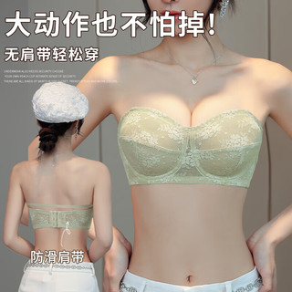 蜜桃杯超薄大胸显小无肩带内衣女防滑聚拢大码抹胸隐形文胸罩露肩吊带用 大胸显小 超薄0.1cm-黑色 80 B/C
