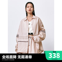 太平鸟微光泽肌理感长袖衬衫女士2024夏季撞色缎感织带衬衣 浅粉衬衫 S